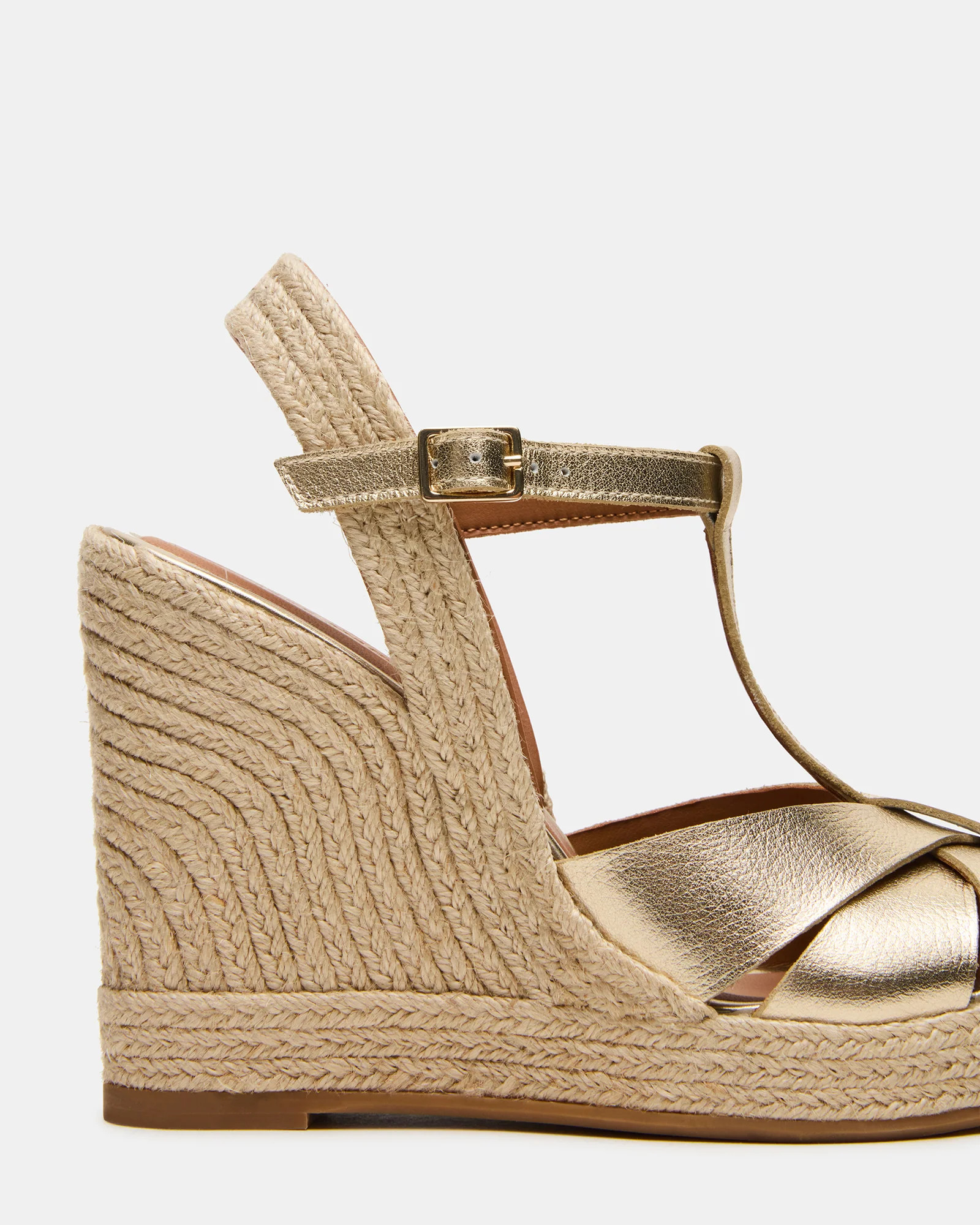 THELMA Gold Leather Espadrille Wedge Ankle Strap Women's Sandal | Steve Madden (US)