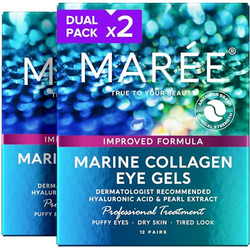 MAREE Eye Gels 2 PACK - Under Eye Patches for Puffy Eyes and Dark Circles with Natural Marine Collagen & Hyaluronic Acid - Anti-Aging Masks for Face to Soothe Puffiness | Amazon (US)