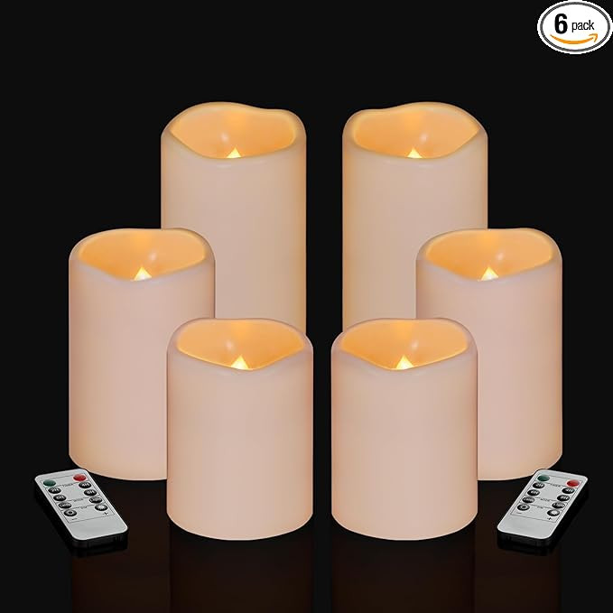 Flameless Candles 4" 5" 6" Set of 6 Ivory Waterproof Pillars 3" Diameter Battery Operated Flicker... | Amazon (US)