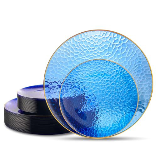 Hioasis 60pcs Clear Blue Gold Plastic Plates - Blue Party Plates,Fancy Disposable Plates,Blue Disposable Plates Include 30 Dinner Plates, 30 Appetizer Plates Perfect for Wedding | Amazon (US)