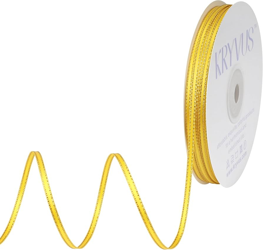 Gold Satin Ribbon with Gold Edge - 1/8 inch x Continuous 100 Yards Double Faced Thin Ribbon for W... | Amazon (US)