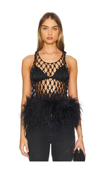 Tank Top With Feathers in Black | Revolve Clothing (Global)