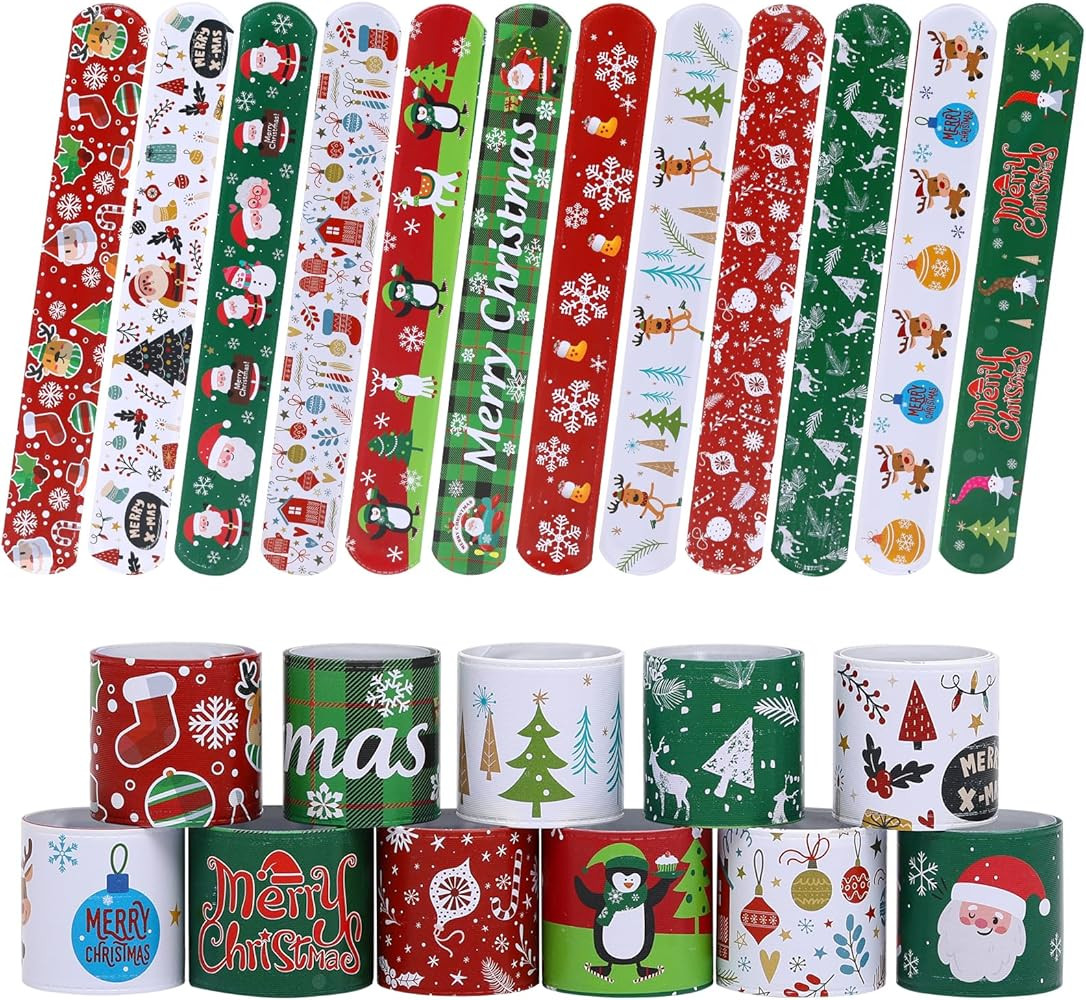 48PCS Christmas Slap Bracelets, Xmas Slap for Christmas Party Favor Decoration | Amazon (US)