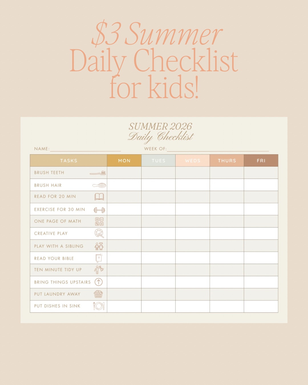 If you’re looking for a simple way to decrease your mental load this summer, check out this $3 Summer Daily Checklist for kids! This checklist is affordable, aesthetically appealing, and fully customizable!

#LTKmomlife #LTKdayinmylife #LTKKids