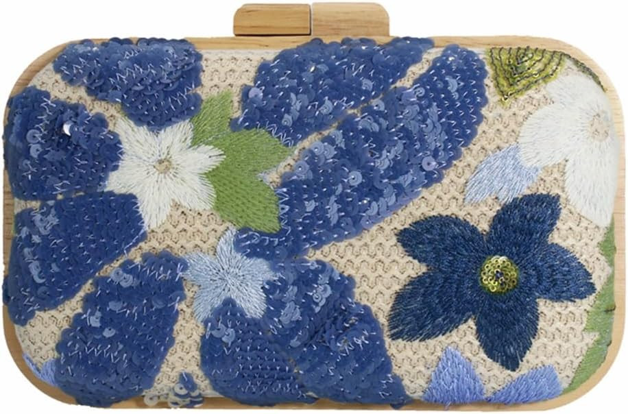 Women Embroidered Sequin Flower Evening Bag Glitter Beaded Handbag Straw Woven Clutch Purse with ... | Amazon (US)