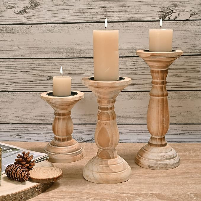 Pillar Candle Holder Set of 3, Farmhouse Decor Living Room Tall Candle Holders for Pillar Candles... | Amazon (US)