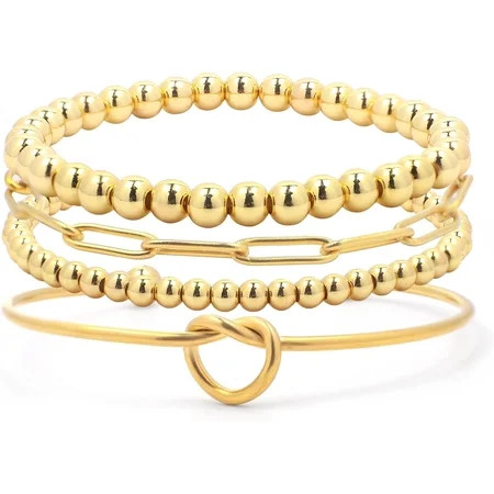 Gold Bracelet Stack Bracelets For Women Trendy Gold Natural Stone Beaded Bracelets Stackable Bracelets For Women 14k Gold Plated Stretch Bead Ball Bracelet Hypoallergenic Non Tarnish… | Walmart (US)