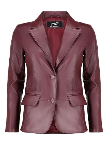 Jild Classic 2-Button Lambskin Leather Blazer Women - Casual Coat Long Sleeves Suit Style Leather Jacket Women (LC-BUR-3XL) | Amazon (US)