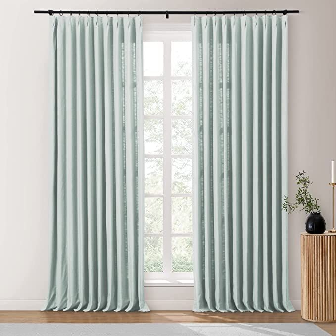 TWOPAGES Blue Gray Cotton Pinch Pleat Curtain 108 Inches Long Light Reducing Linen Textured Curta... | Amazon (US)
