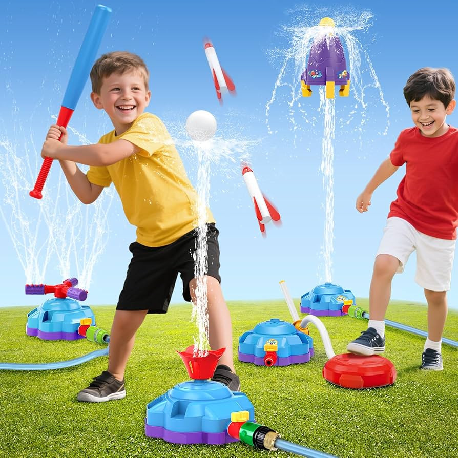 4-in-1 Water Sprinkler Baseball Toy, Water-Spraying Rocket, Water Baseball, Rocket Launch Game, S... | Amazon (US)