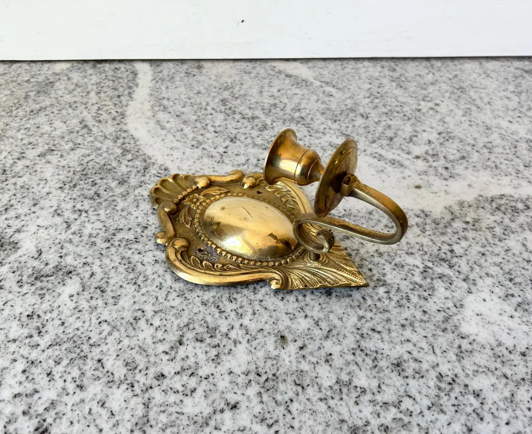 Vintage Solid Brass Candle Wall Sconce, Baroque Antique-Style, Handcrafted Mid-Century Brass Wall... | Etsy (US)