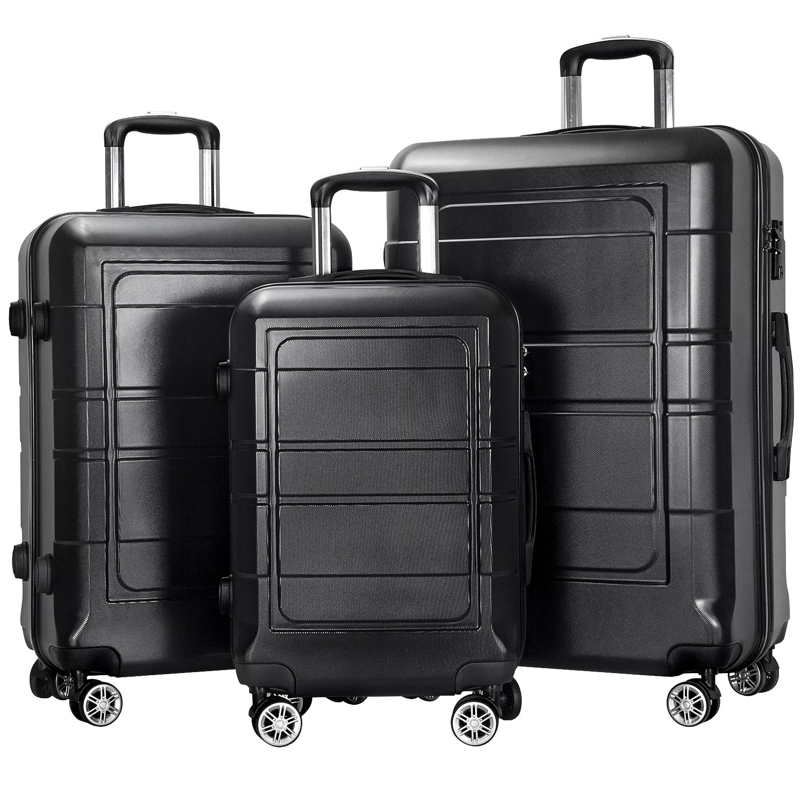 AEDILYS 3 Pcs Hardside Luggage Set, with TSA Lock and 20"/24"/28" Luggage Bags, Black - Walmart.c... | Walmart (US)