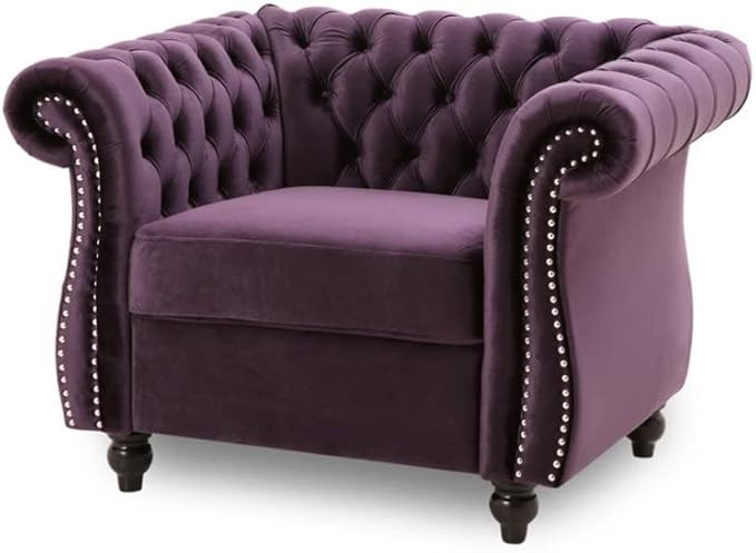 Leila Chesterfield Velvet Club Chair, BlackBerry | Amazon (US)