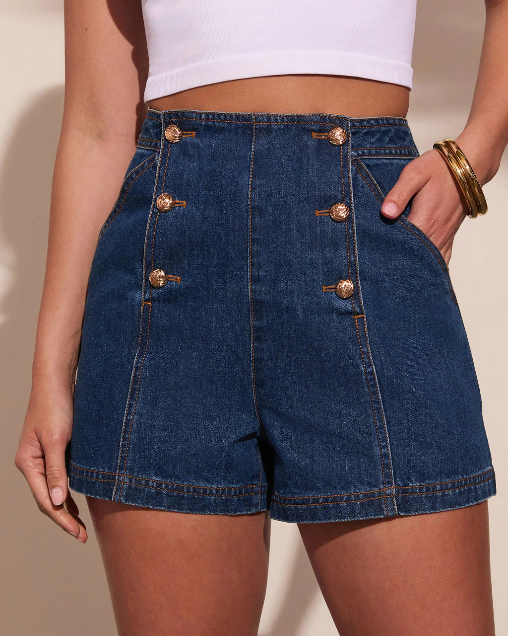 Heritage Hues High Rise Sailor Denim Shorts | VICI