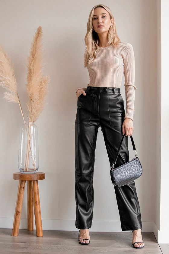 Kayden Black Vegan Leather Trouser Pants | Lulus (US)