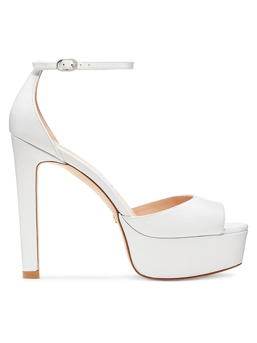Stuart Weitzman Women's Discoplatform 100MM Leather Sandals - White - Size 9.5 | Saks Fifth Avenue OFF 5TH