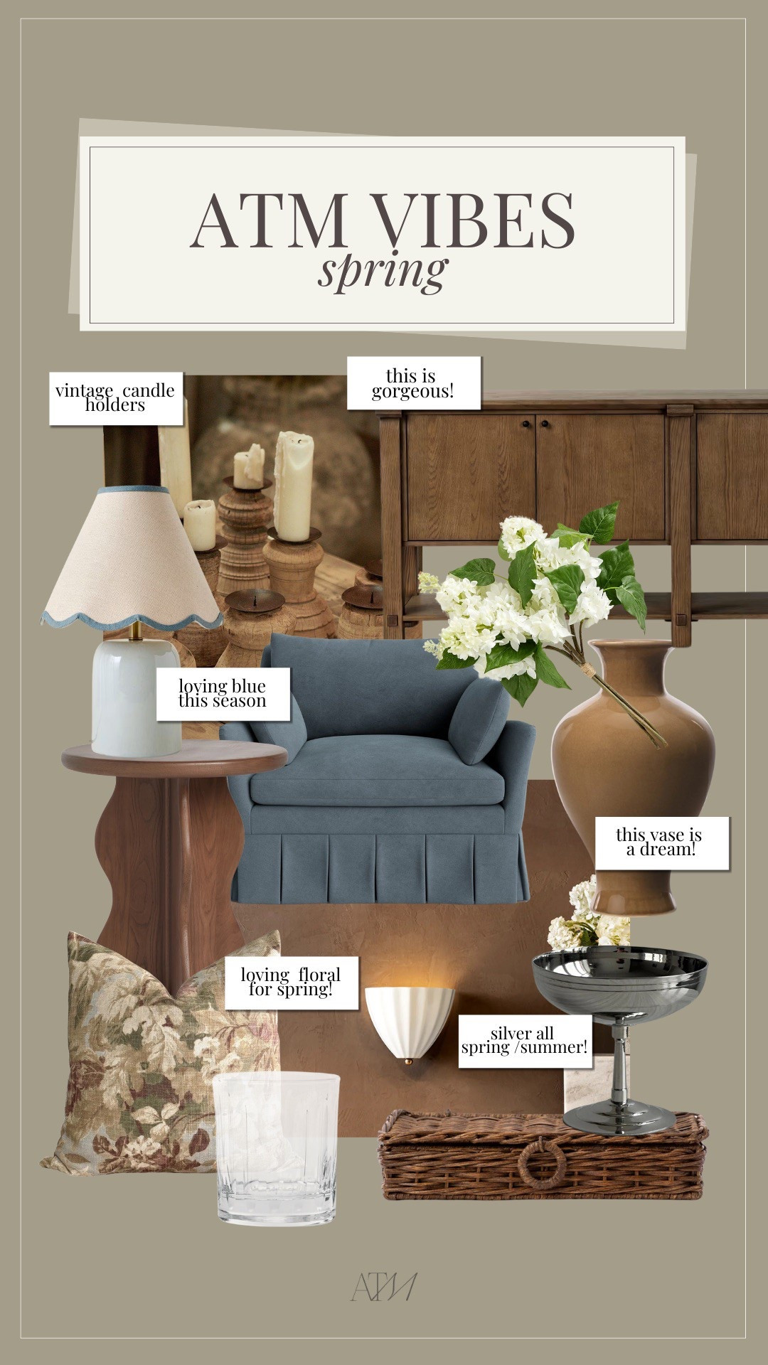 ATM Vibes - Spring!

spring home finds, seasonal home finds, wood sideboard, velvet accent chair, wavy wood side table, floral pillow, vintage candle holders, spring stem

#LTKHome #LTKSeasonal #LTKStyleTip
