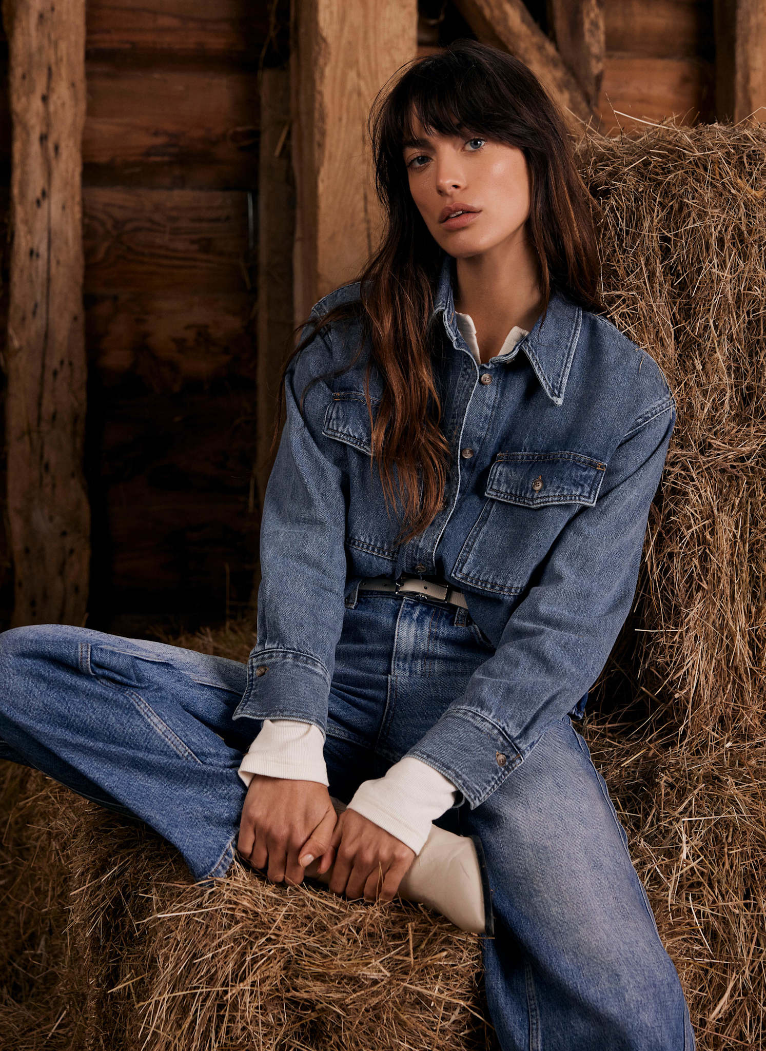 Indigo Cropped Denim Shirt | Mint Velvet