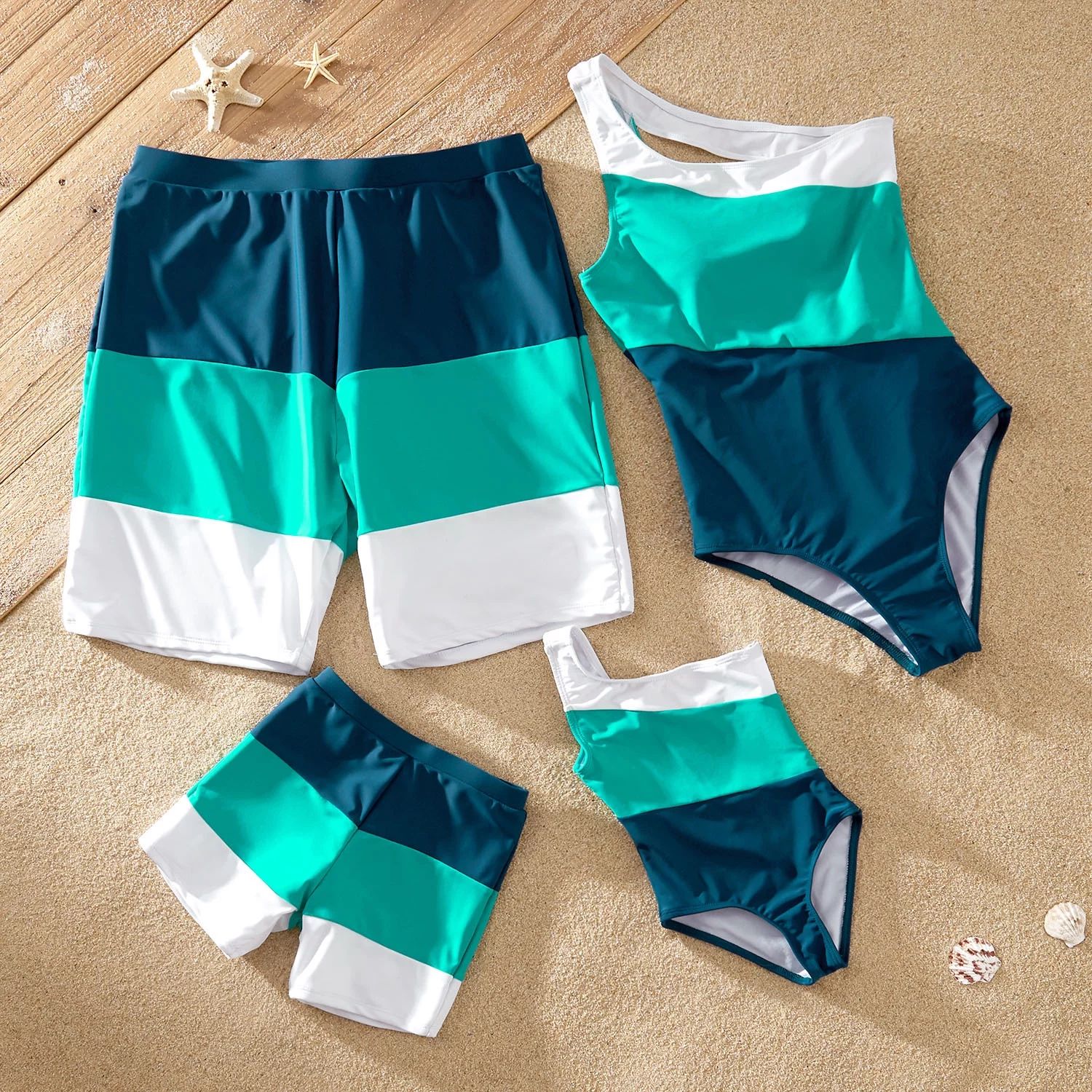 PatPat Family Matching Swimsuits Color Block One-piece One Shoulder Family Swimwear Outfits | Walmart (US)
