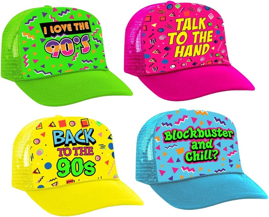 Sterling James Co. Throwback 90's Party Hats (4 Pack) - Funny 90s Themed Novelty Trucker Hats - R... | Amazon (US)