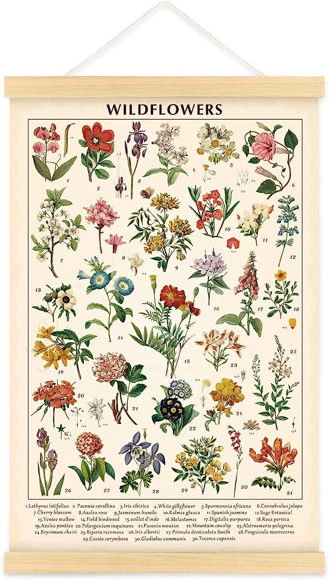 Vintage Wildflowers Poster Botanical Wall Art Prints Colorful Rustic Style of Floral Wall Hanging... | Amazon (US)