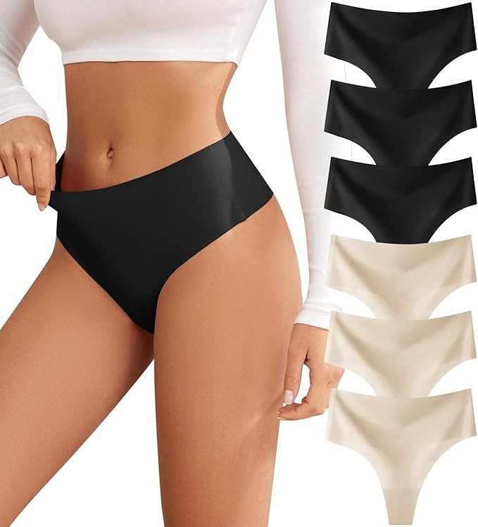 Thongs for Womens High Waisted Seamless for Women Underwear Sexy Breathable Panties 6 Pack | Amazon (US)
