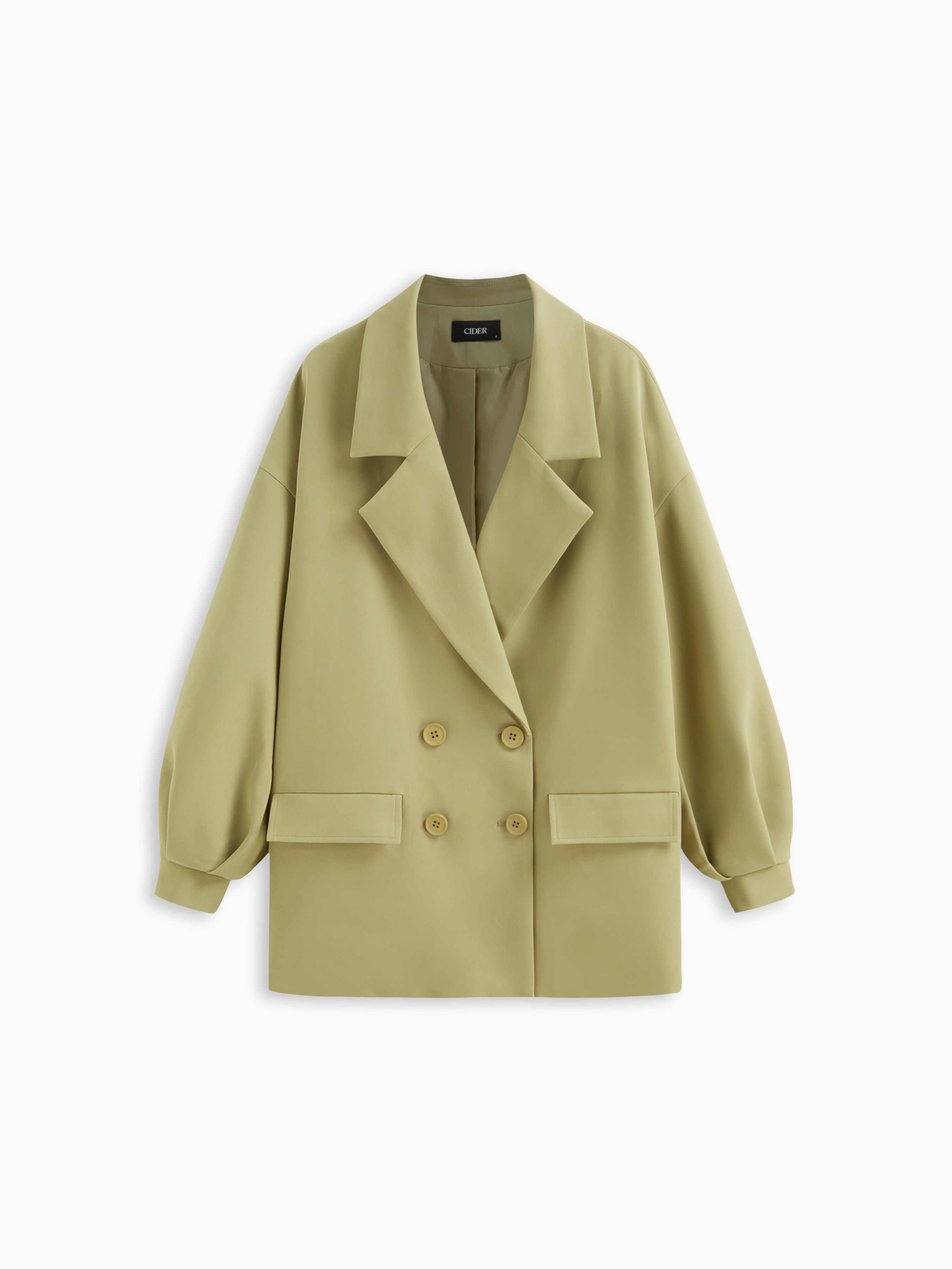 Woven Notched Collar Oversized Double Breasted Coat For Work | Cider