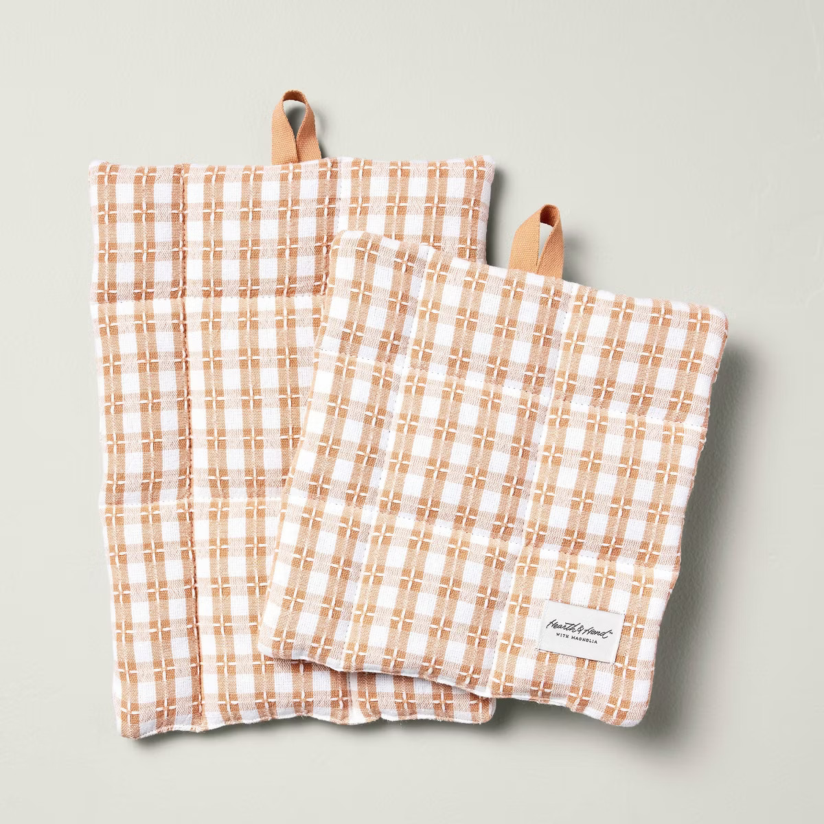 2pc Textured Gingham Potholder Set Blush - Hearth & Hand™ with Magnolia | Target