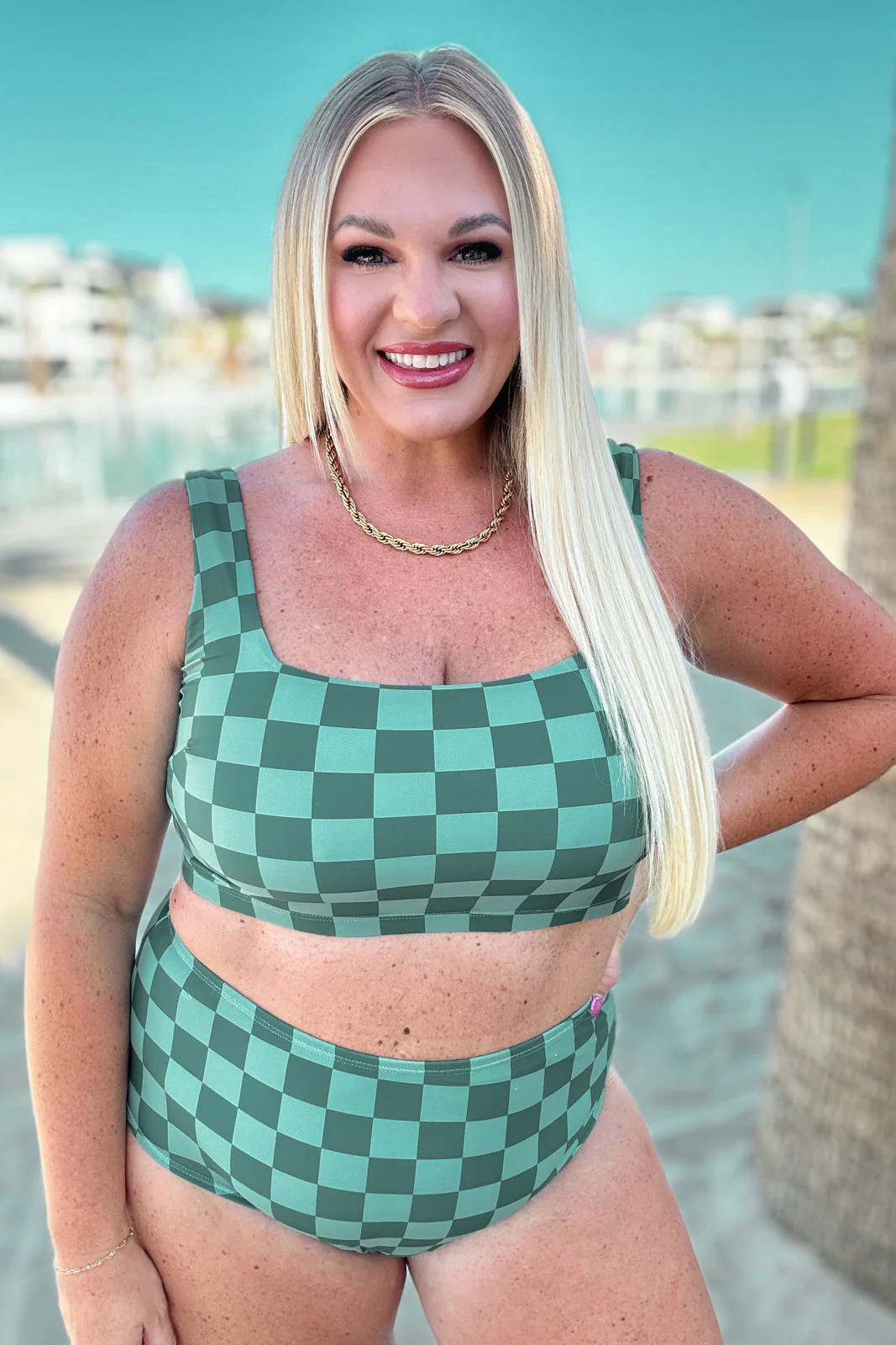 Bali Checkered High Waisted Swim Bottoms | Tennessee Jane
