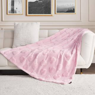 Tossed Hearts Light Pink Hearts Plush Microfiber Throw Blanket | The Home Depot