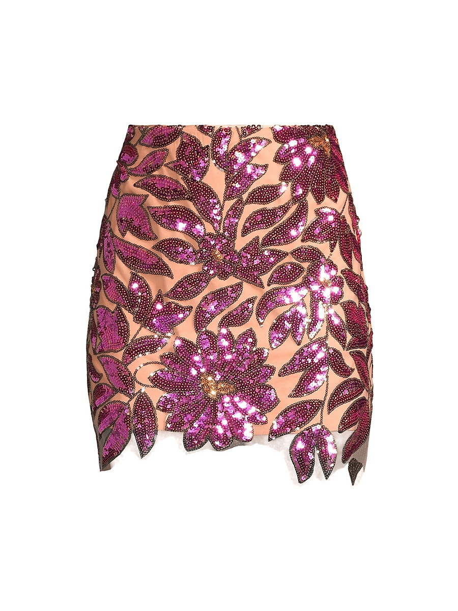Women's Kristina Floral Garden Sequin Miniskirt - Pink Multi - Size 0 | Saks Fifth Avenue