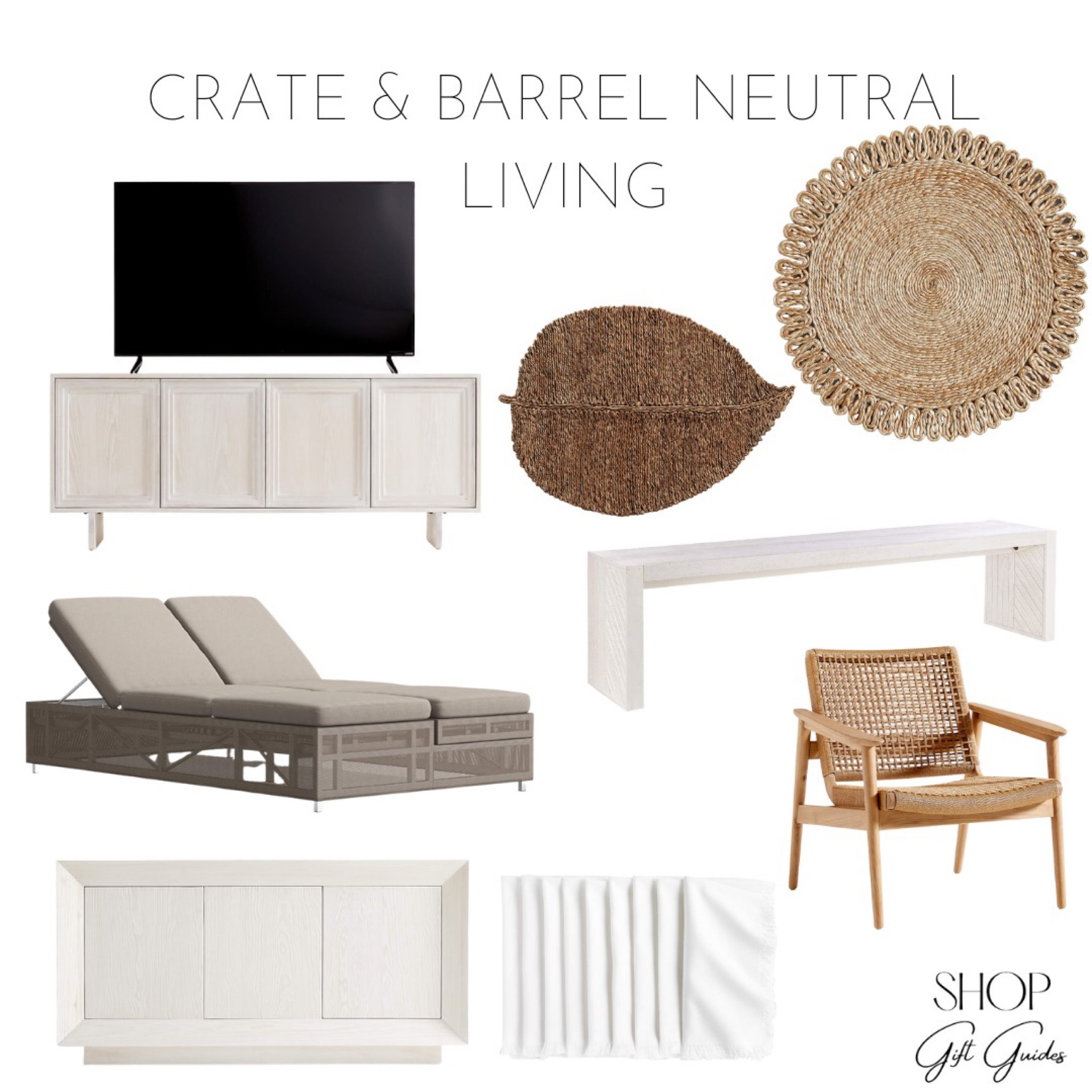 Crate & Barrel Neutral Living 

Storage media console | leaf placemat | set of 8 cotton napkins | jute woven placemat | dining bench | sideboard | accent chair | lounge chair 

#LTKhome #LTKfamily #LTKSale