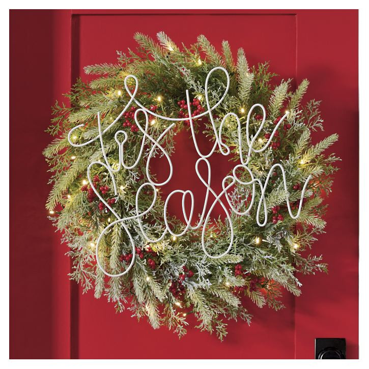 Pre-lit Tis the Season Wreath | Grandin Road | Grandin Road