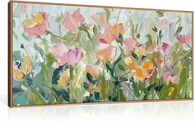 Floral Framed Canvas Wall Art, 20"X40" Watercolor Nature Wildflower Plant Textured Painting, Mode... | Amazon (US)