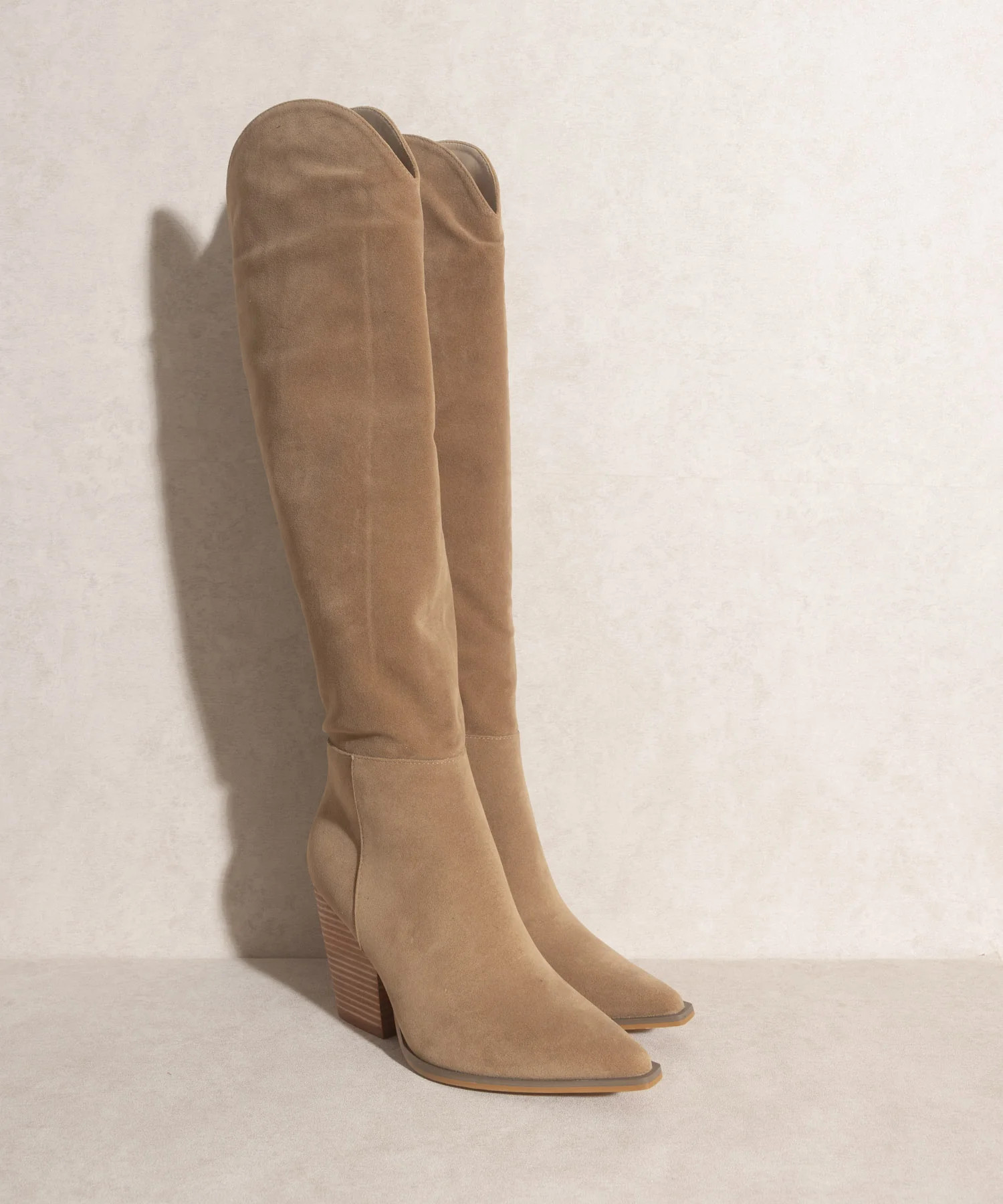 The Clara | Khaki Knee-Heigh Western Boots | Oasis Society