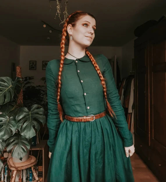 BUTTON FRONT DRESS  Linen Maxi Dress Emerald Green Dress - Etsy France | Etsy (FR)