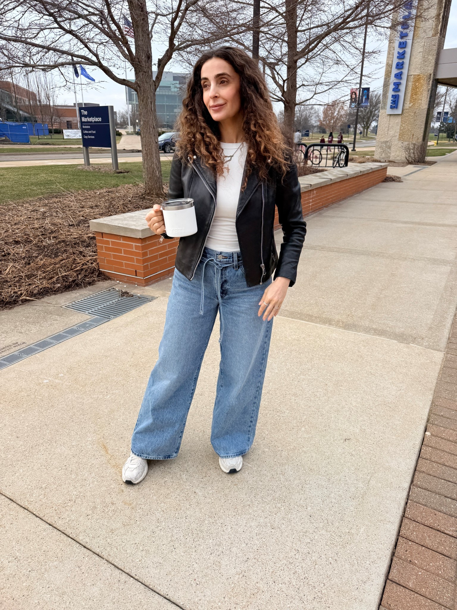 Casual spring mom’s outfit. Wearing my first Levi’s jean and I love it. It’s the XL straight in size 27/31, 31 for length. It’s a little big on the waist but I like it like this. Leather jacket size xs. 

#LTKmomlife #LTKmorningroutine #LTKOver40