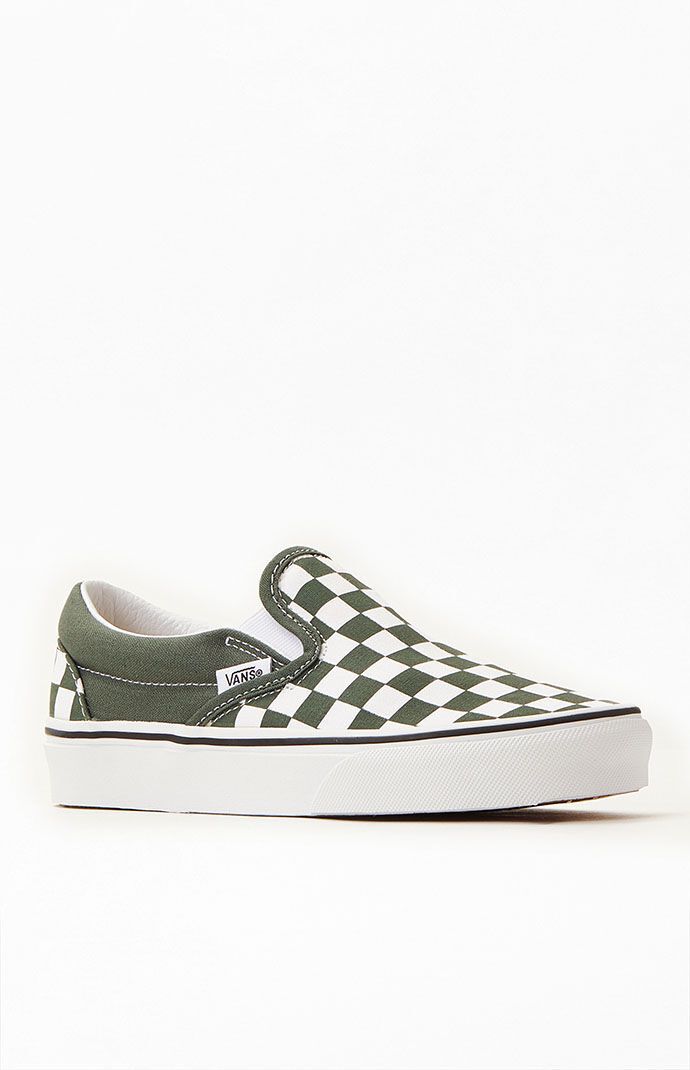 Vans Womens Green Checkered Classic Slip-On Sneakers size 5.5 | PacSun