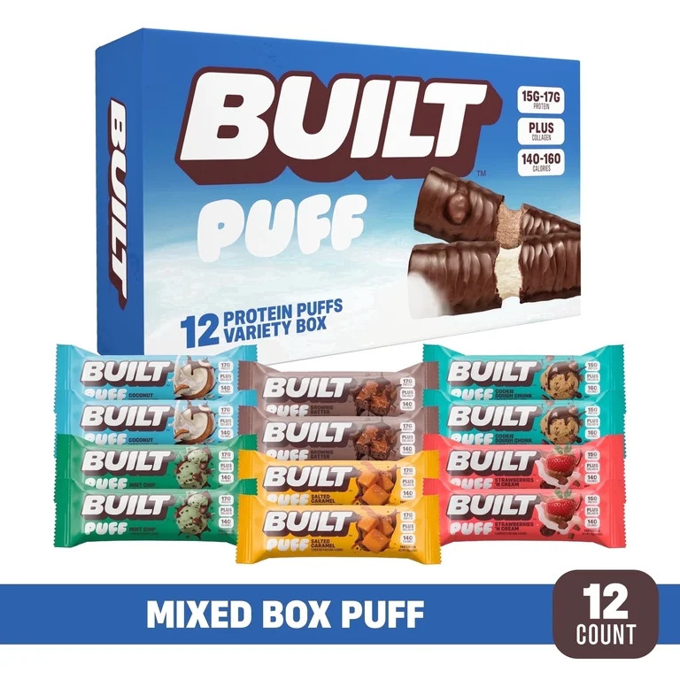 BUILT Bar Puff Protein Snack Bars, Protein Variety Pack, Breakfast Bars & Snacks - 12 Pack | Walmart (US)