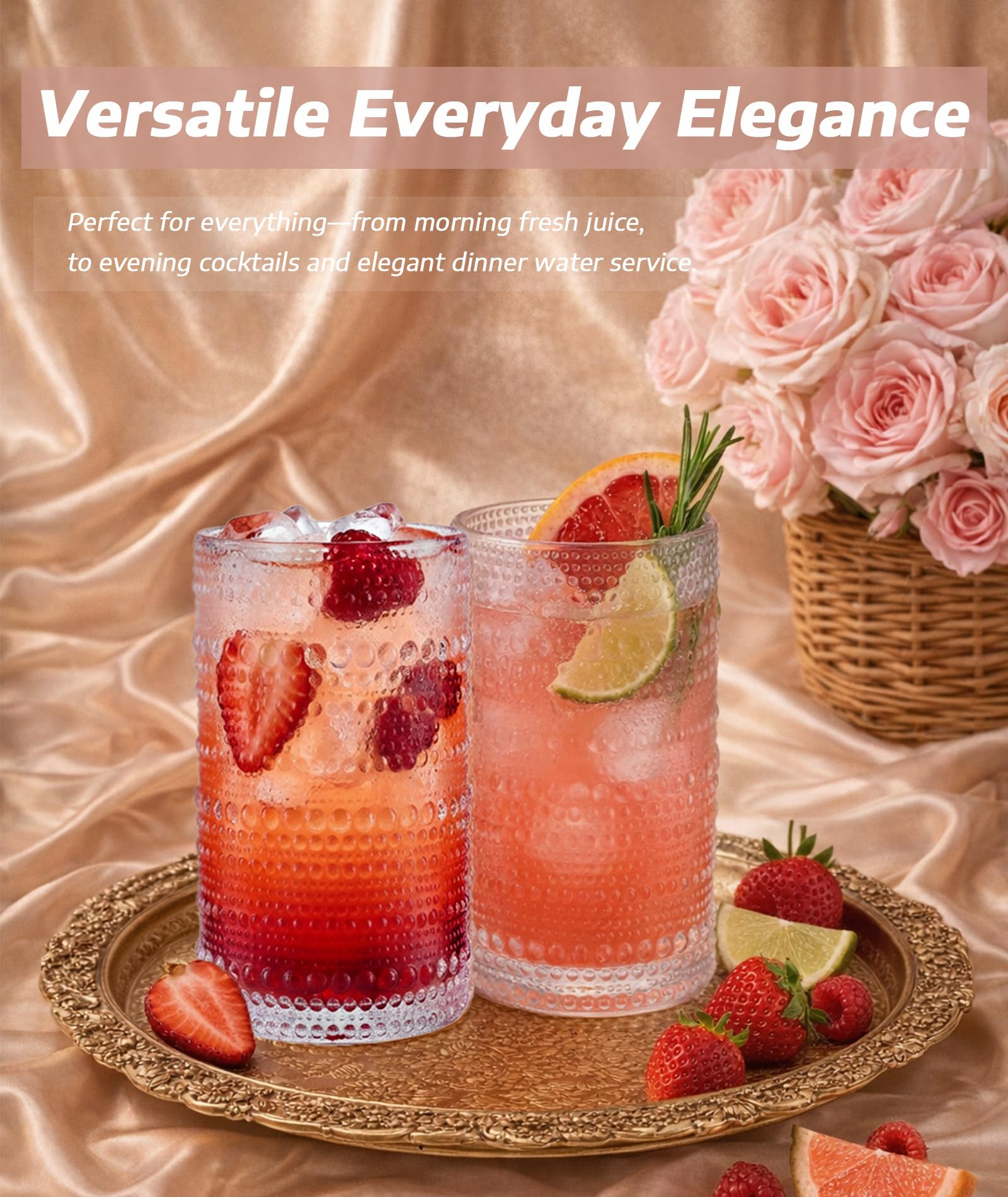 Amazon.com | Morningrising Vintage Hobnail Drinking Glasses Set of 12, 14.71oz Cup Sets for Kitch... | Amazon (US)