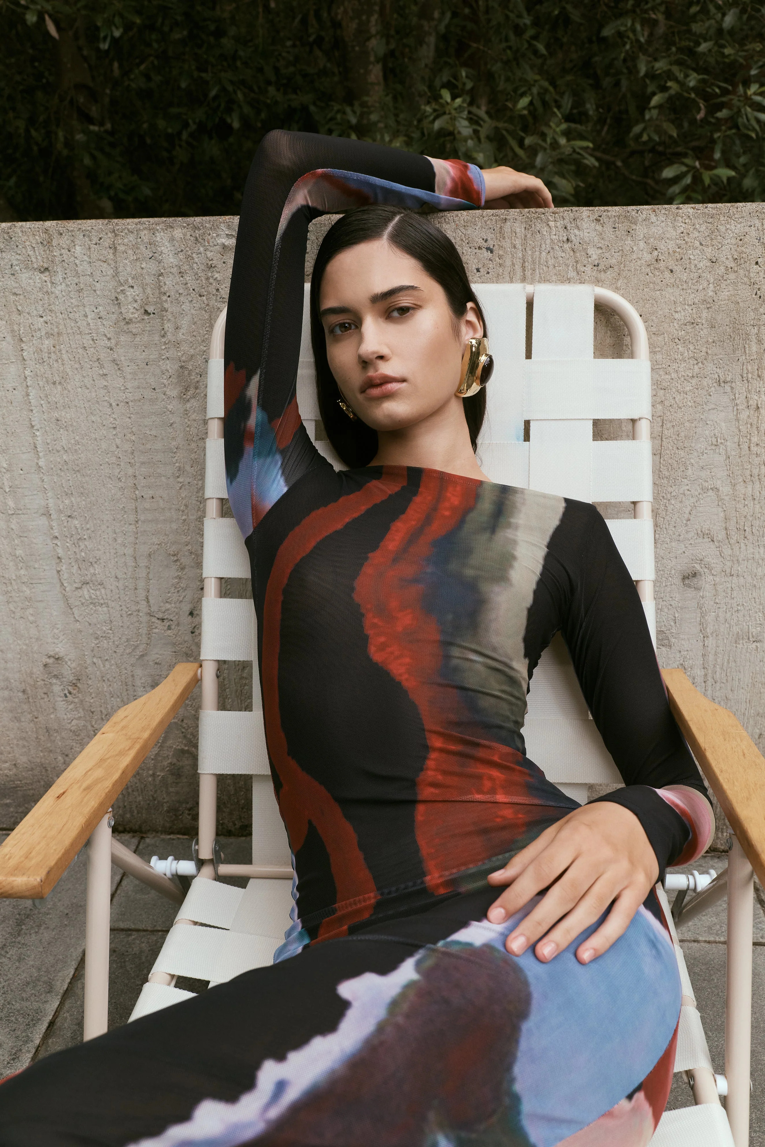 Soraya Long Sleeve Mesh Maxi Dress - Multi Fluid Reverie Print | MESHKI US