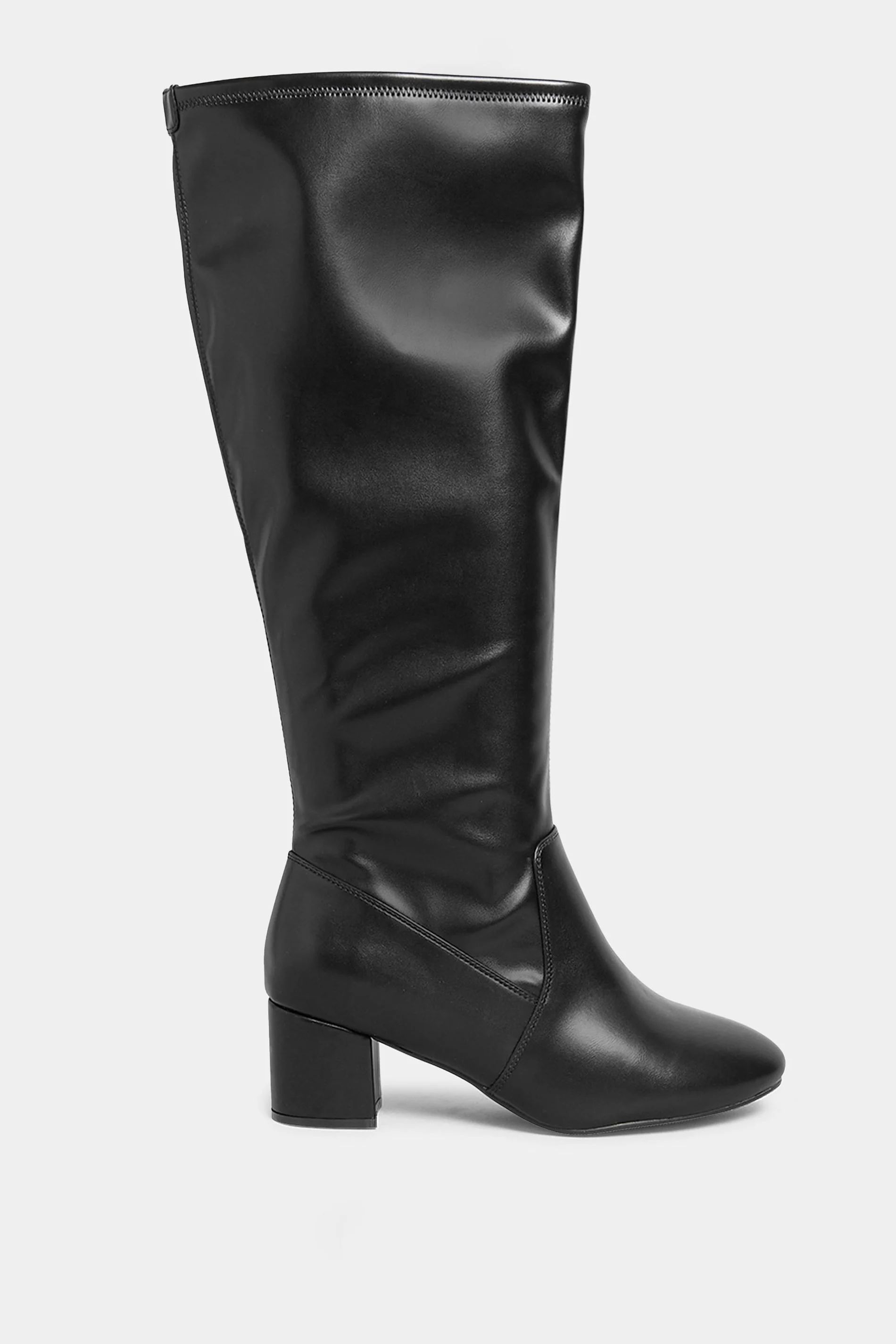 LIMITED COLLECTION Black Stretch Heeled Knee High Boots In Wide & Extra Wide Fit | Yours Clothing UK