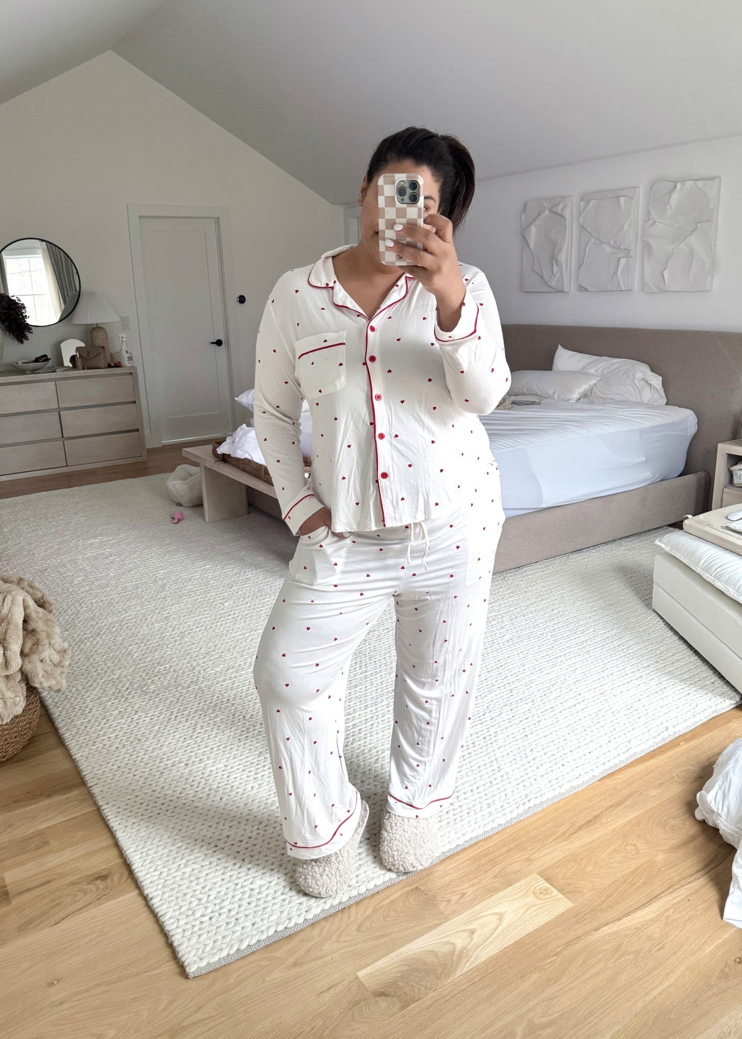realistic midsize ootd 1/9/26 — pajama day, but make it Valentine’s themed! I’m 5’9” size 12/XL & 24 weeks pregnant & I am wearing a size XXL — buy them quick they are selling fasheart

#LTKmomlife #LTKMidsize #LTKFindsUnder50
