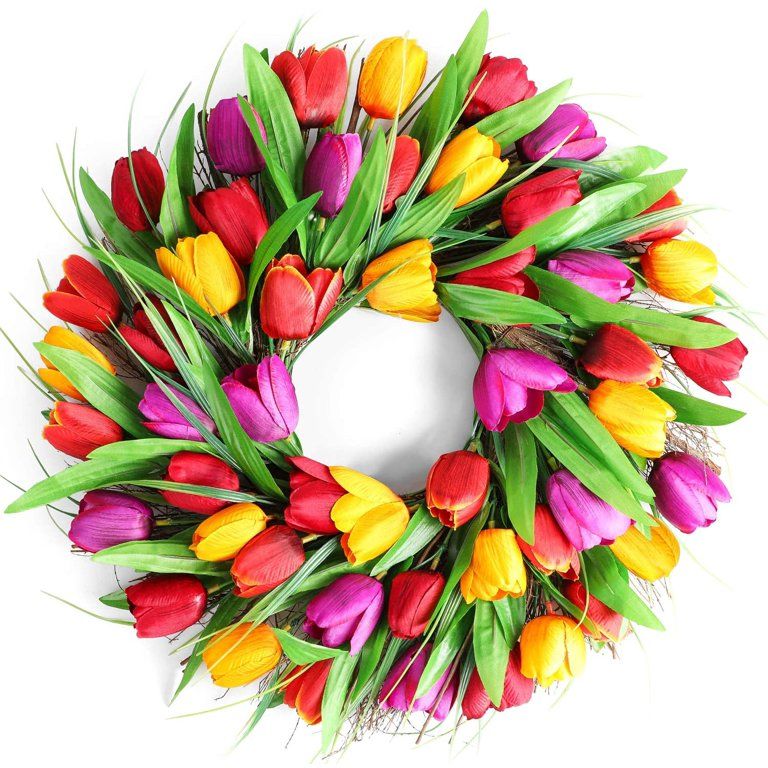 Tulip Wreath Summer Door Wreath,16.5 Inch Artificial Flower Tulip Wreath for Spring Floral, Wreat... | Walmart (US)