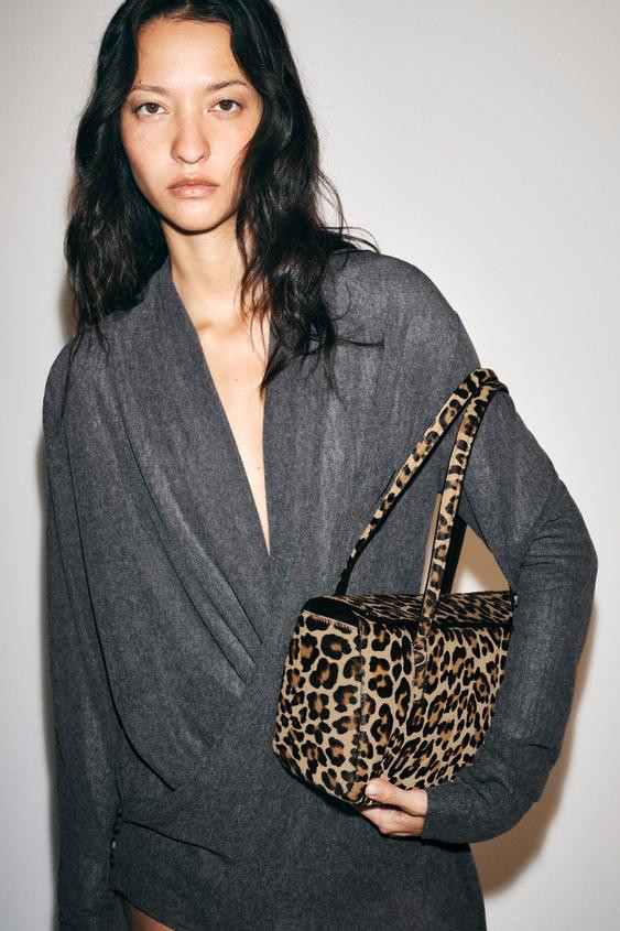 LEATHER ANIMAL PRINT CITY BAG - Leopard - ONE SIZE ONLY | Zara UK