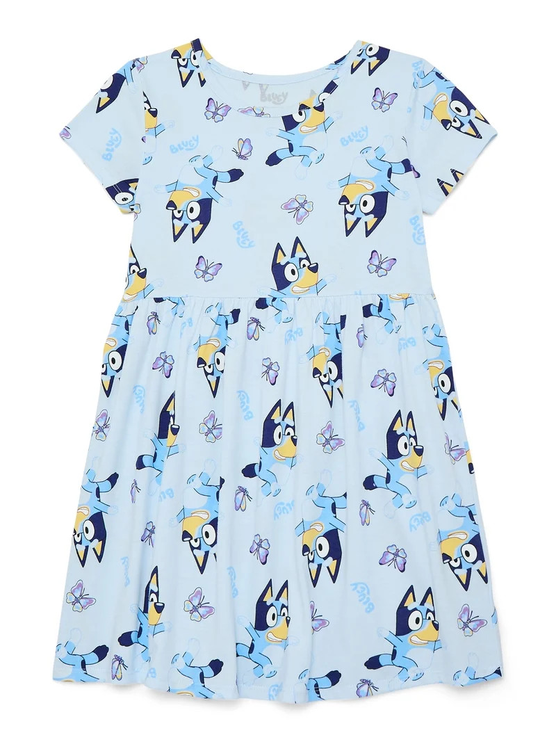 Bluey Girls' Allover Print Dress with Short Sleeves, Sizes 4-12 | Walmart (US)