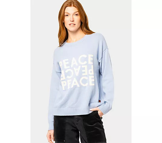 Make Your Selection: Peace Love World 100% Cotton Motif Crew Neck Sweater | QVC