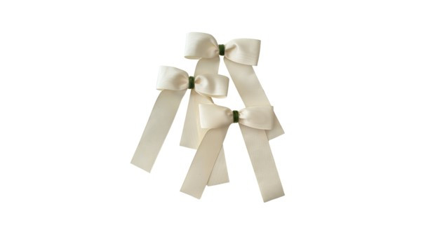 ivory grosgrain + moss velvet bow ornament set | Nicola Bathie Jewelry