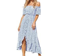 CUPSHE Dress for Women Maxi Dresses Off Shoulder Ditsy Floral Print Short Sleeve Frill A Line Dre... | Amazon (US)