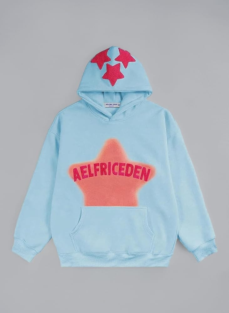 Aelfric Eden Vintage Embroidery Star Hoodie Womens Basic Hooded Oversize Sweatshirt Long Sleeve P... | Amazon (UK)